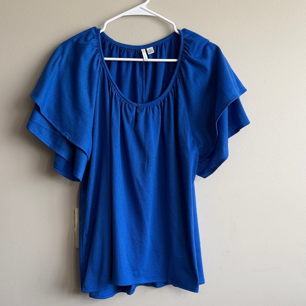 Cato Royal Blue Flutter Sleeve Blouse